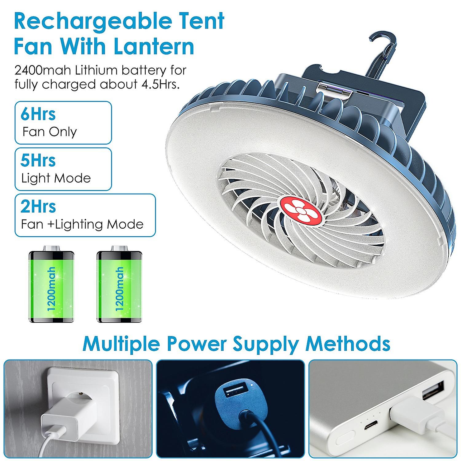 Portable Camping Fan Rechargeable Hanging Tent Lamp Emergency Power Bank With 3 Fan Speeds 2 Lighting Brightness