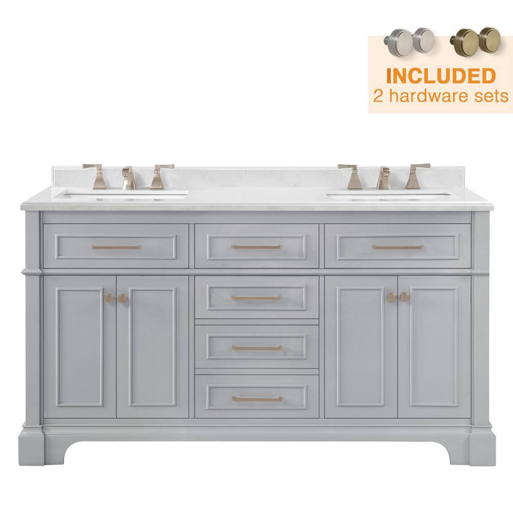 Home Decorators Collection Melpark 60 in. W x 22.3 in. D x 34.5 in. H Freestanding Bath Vanity in Dove Gray with White Cultured Marble Top Melpark 60G