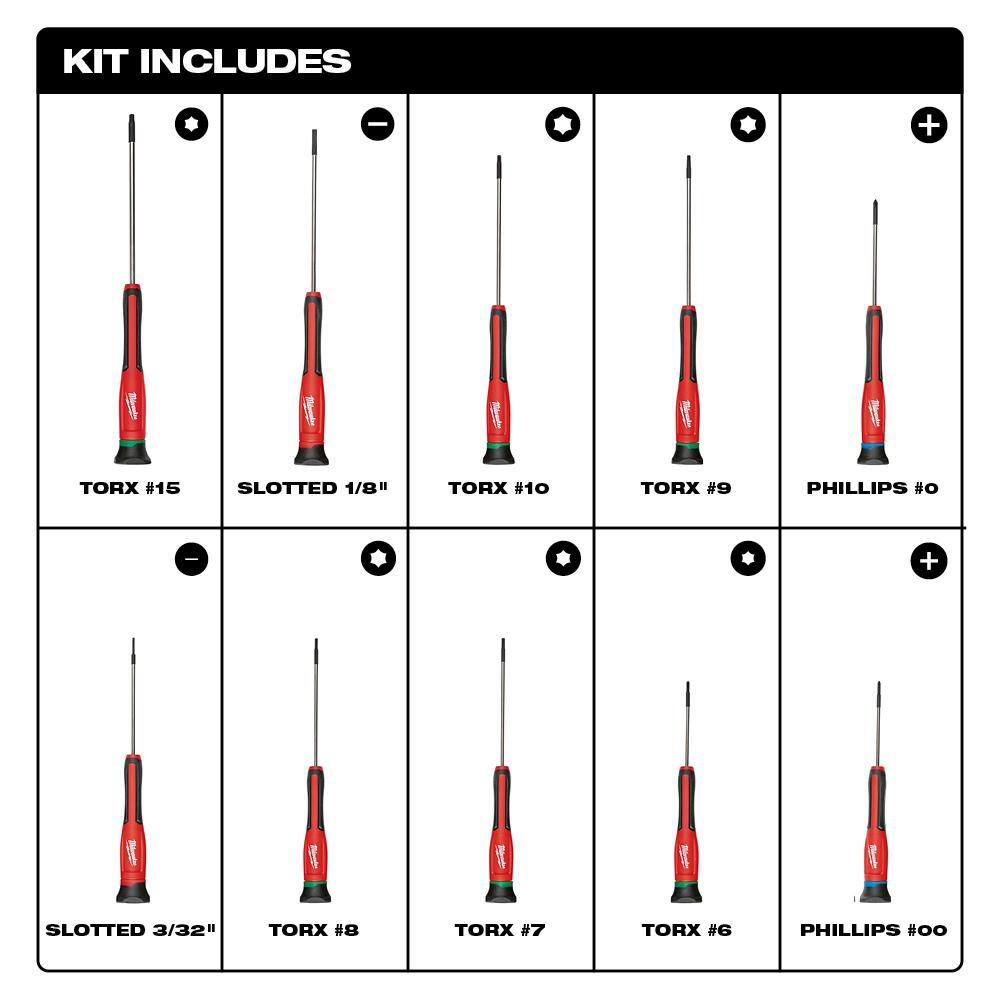 MW 10-Piece Precision Screwdriver Set with 8-Piece Variety Screwdriver Set (18-Piece) 48-22-2612-48-22-2718