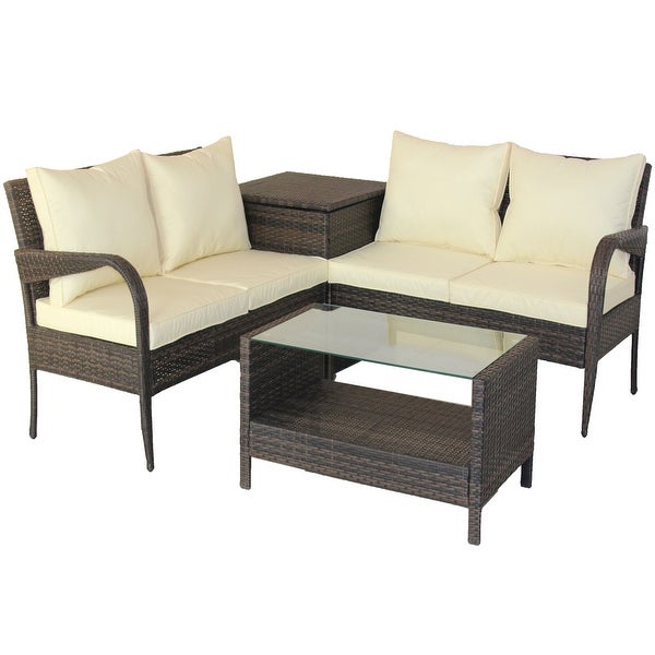 4 Piece Patio Sectional Wicker Rattan Outdoor Furniture Sofa Set - Overstock - 36956408