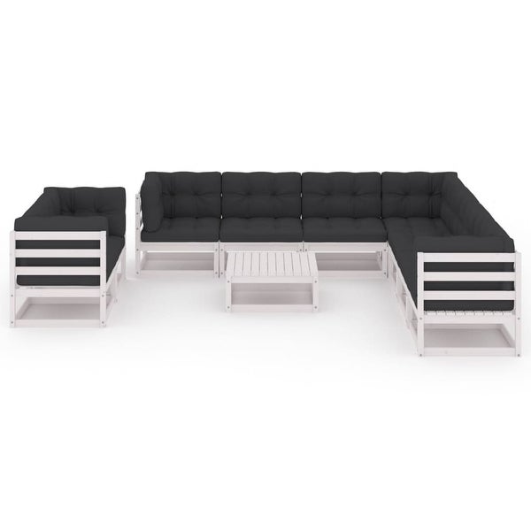 10 Piece Patio Lounge Set with Cushions White Solid Pinewood - Overstock - 36226103