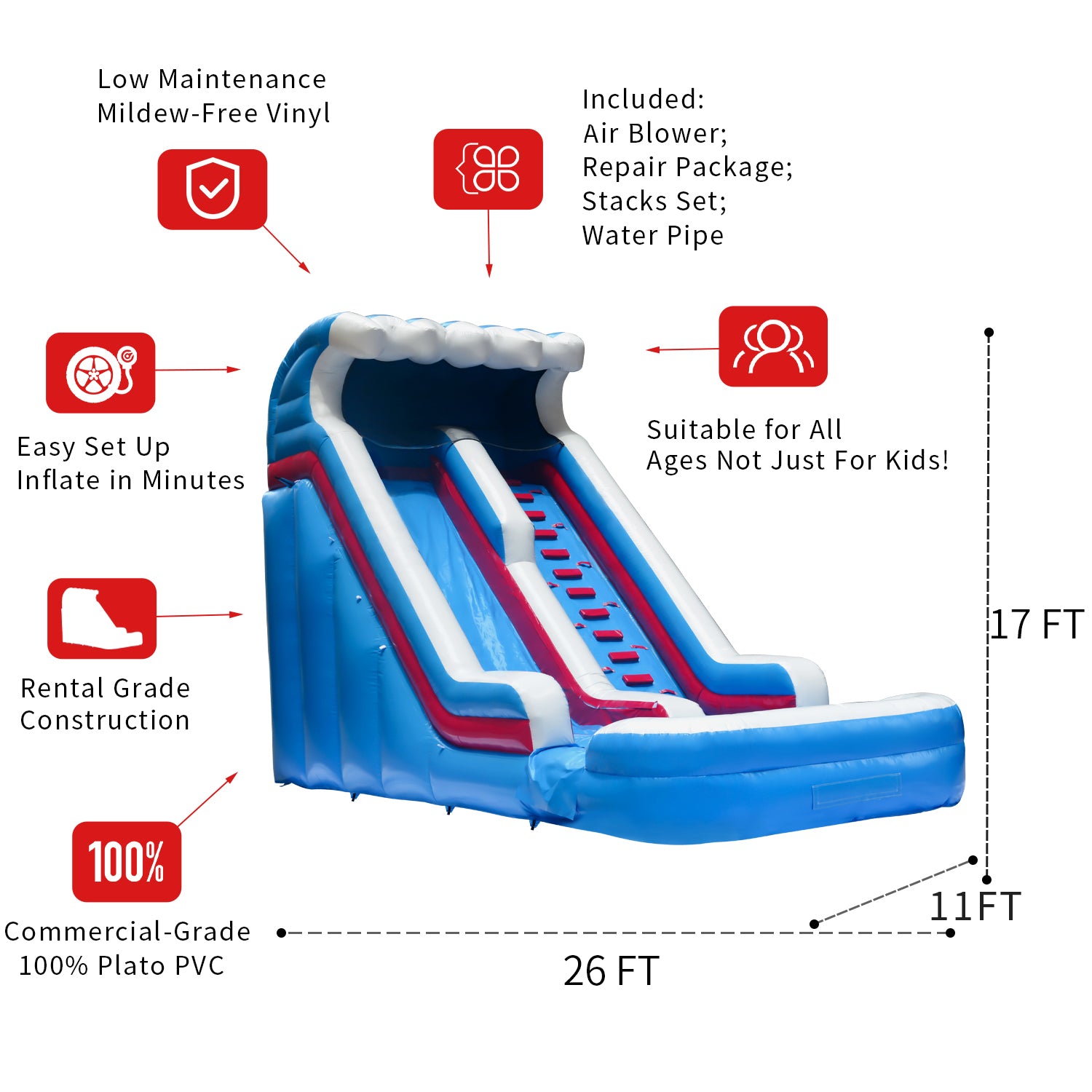 GOOSH 11' x 26' Inflatable Water Slide with Air Blower