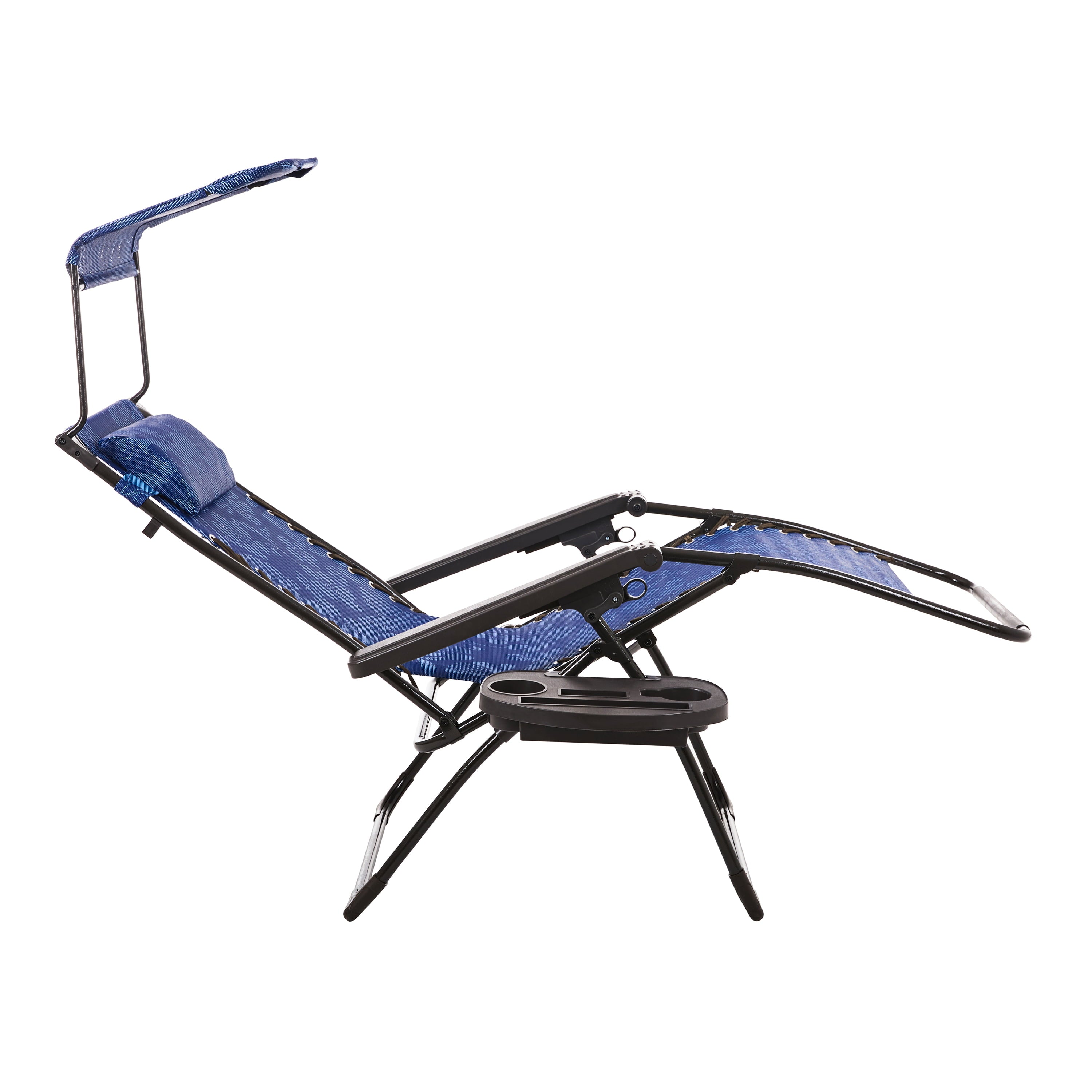 Bliss Hammocks Blue Flower 26" Wide Zero Gravity Chair w/ Adjustable Canopy, Drink Tray & Pillow, 300 Lb. Capacity