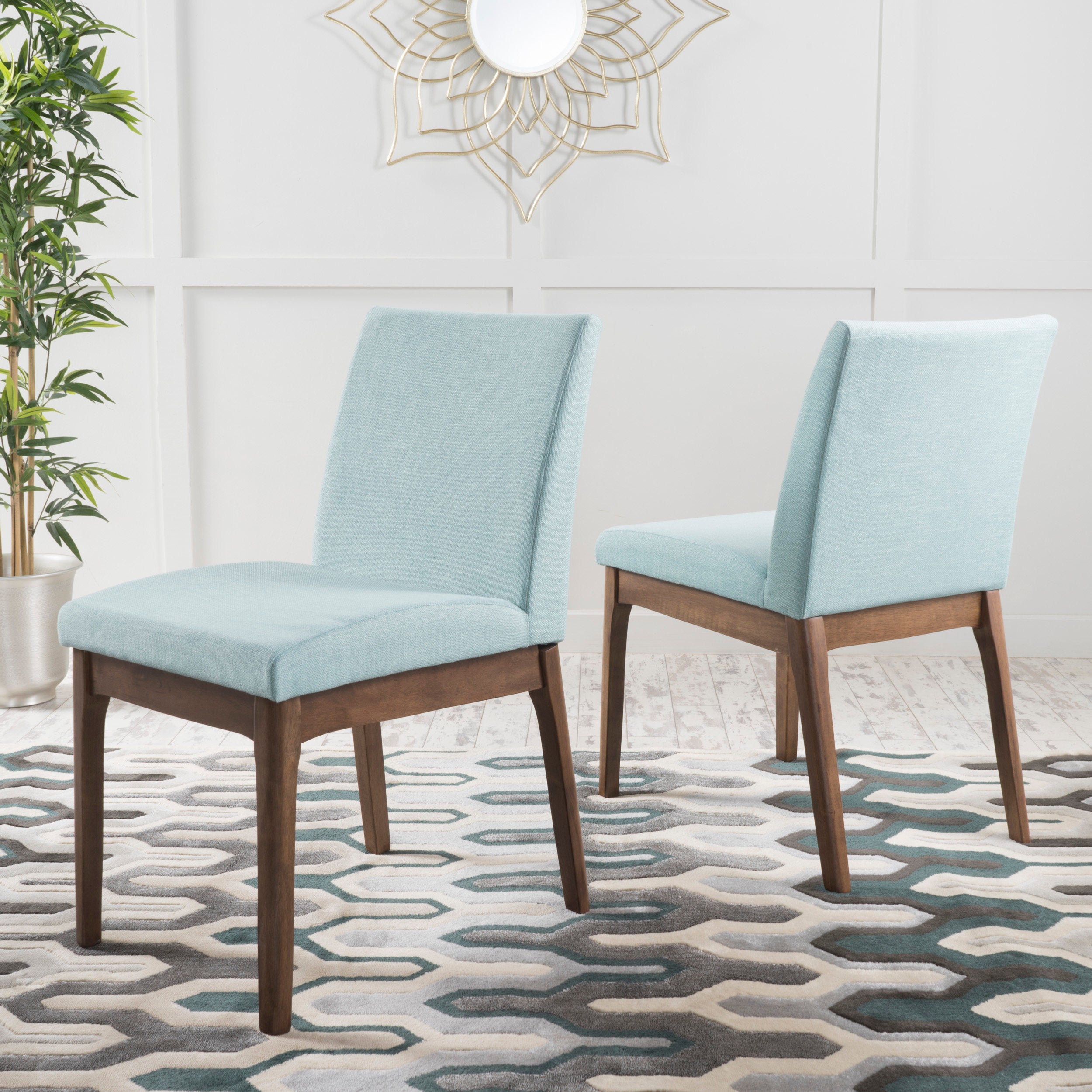 Leona Fabric & Wood Finish Dining Chair (Set of 2)