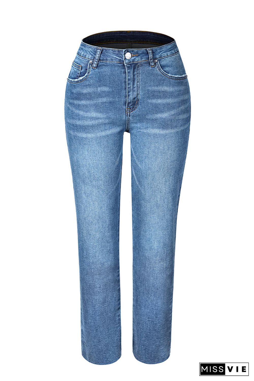 Blue Washed Straight Line Jeans