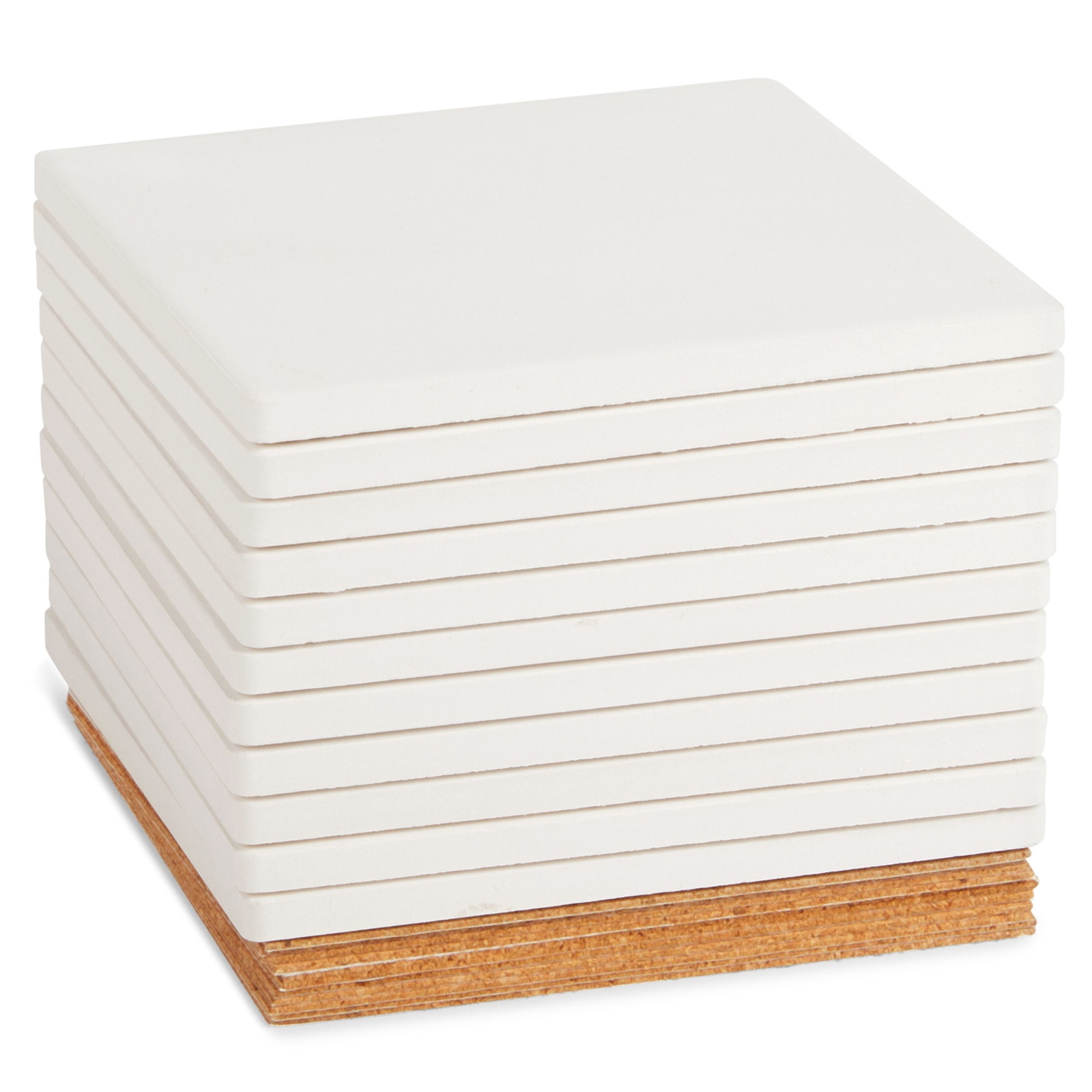 4 Inch Square Ceramic Tiles for Crafts with Cork Backing Pads， 12 Pack of Unglazed White DIY Coasters for Painting