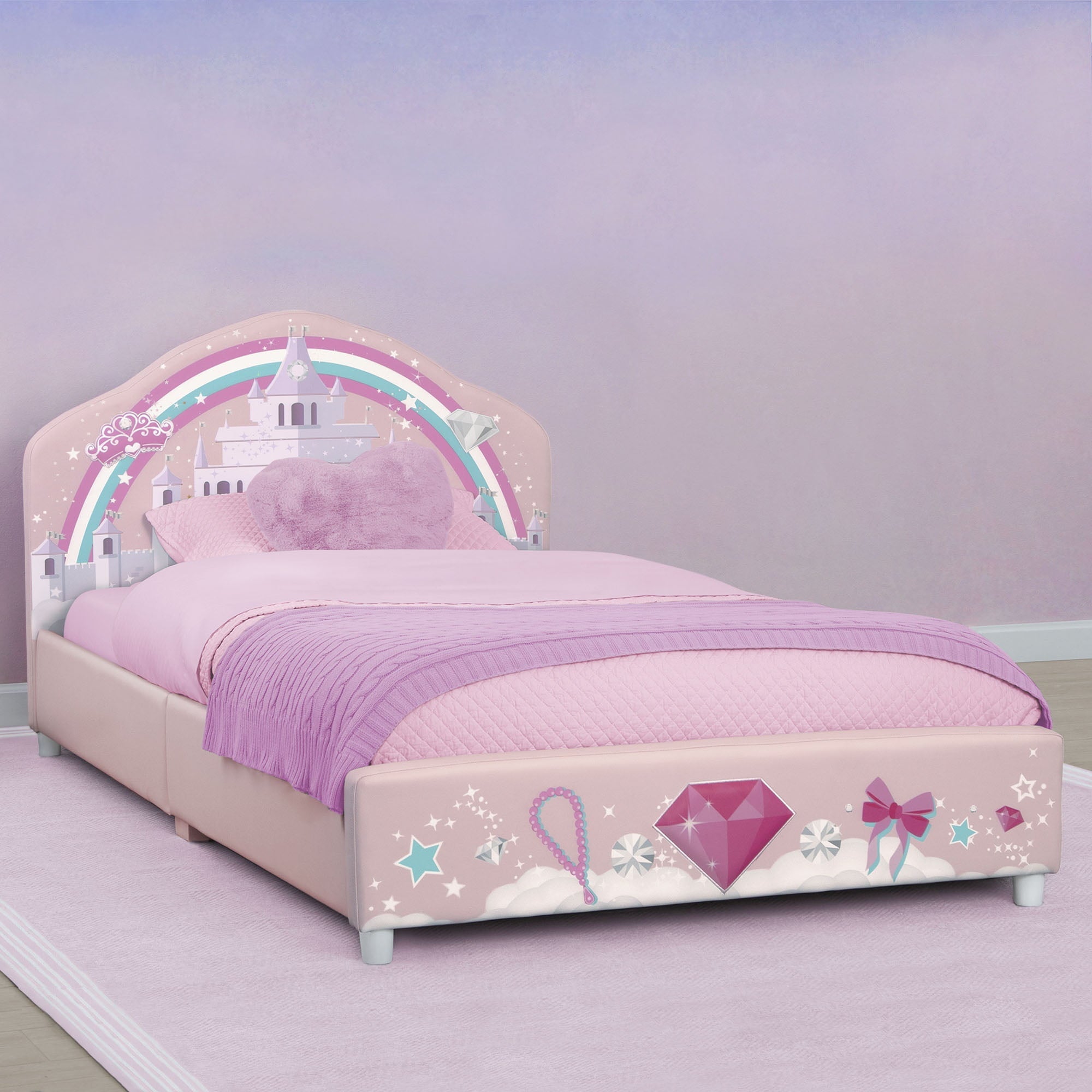 Delta Children Princess Upholstered Twin Bed, Pink