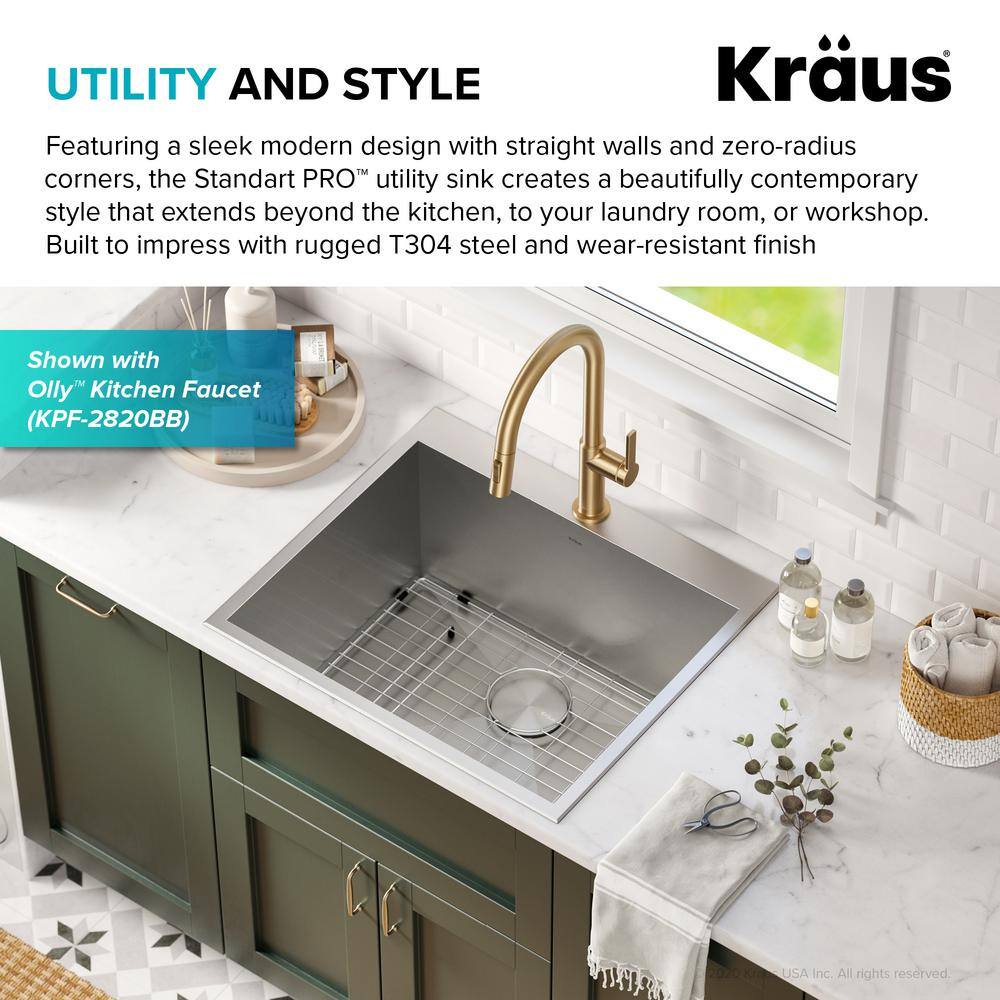 KRAUS Standart PRO 16-Gauge Stainless Steel 25 in. Drop-in  Undermount Single Bowl Deep Laundry Utility Sink KHT301-25L