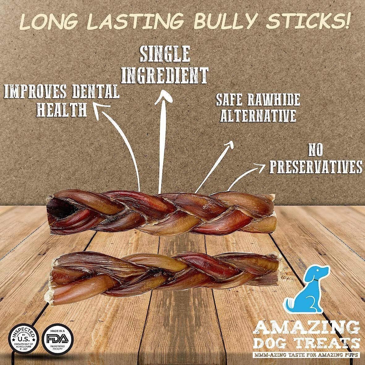 Amazing Dog Treats 6-inch Braided Bully Stick Dog Treats