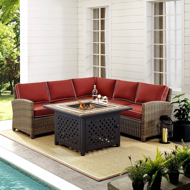 Bradenton 4pc Outdoor Wicker Sectional Set With Fire Table Crosley