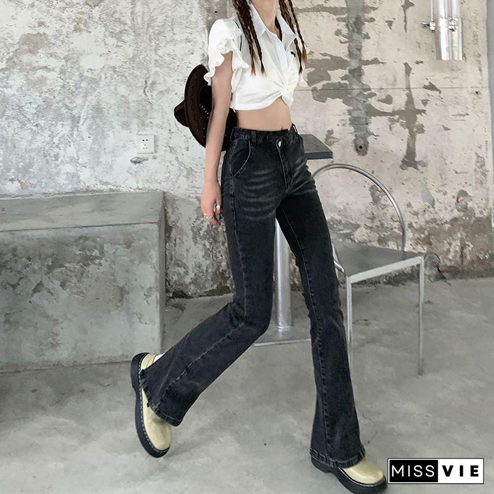 Asymmetric Waist Irregular Side Slit Bootleg Jeans