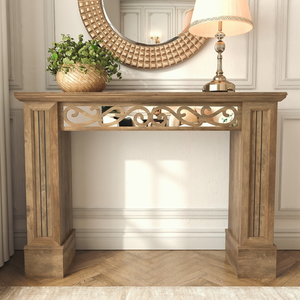 GALANO Casimo 46.5 in. Knotty Oak Rectangular Engineer Wood Console Table