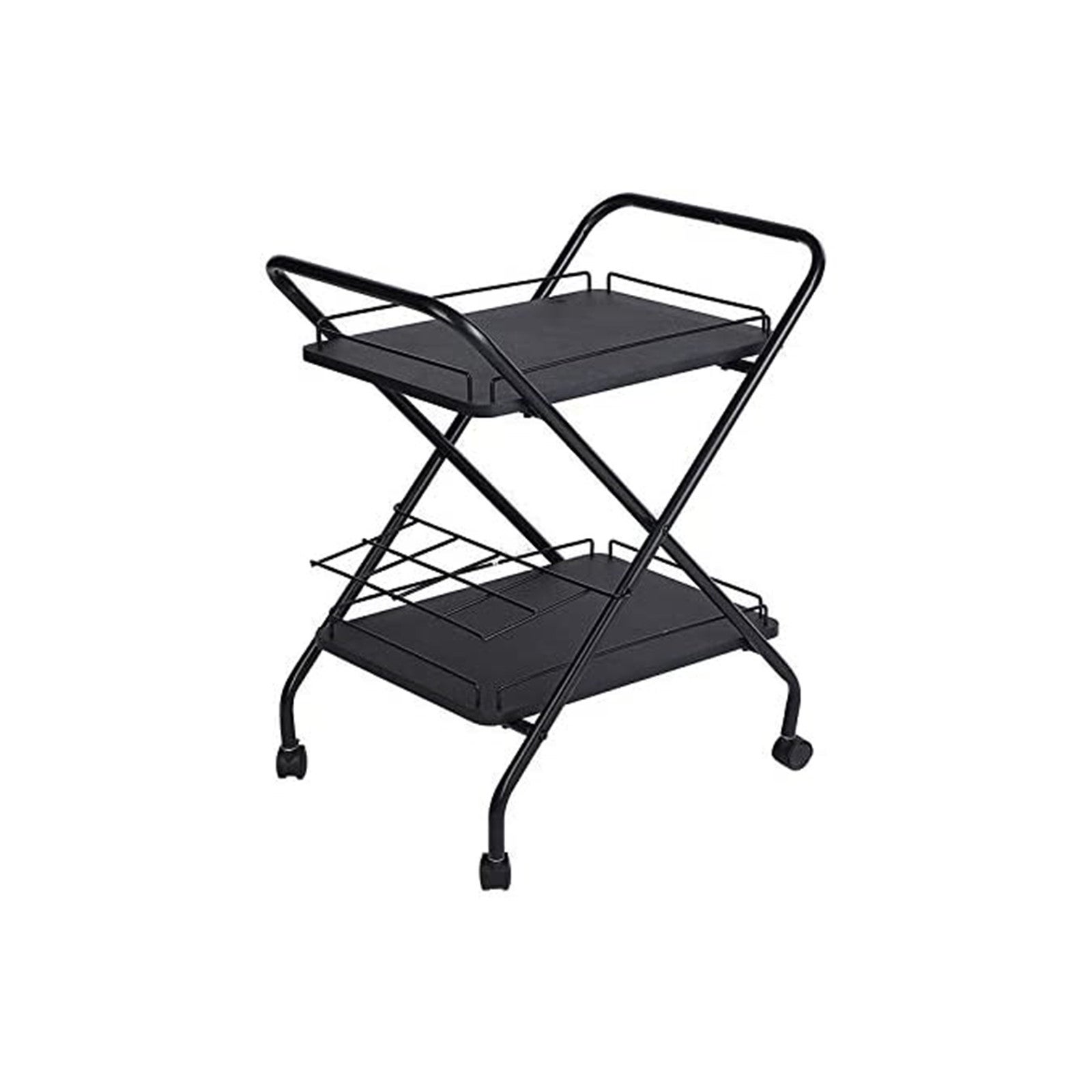 2-Tier Metal Wine Rack Rolling Utility Cart with Lockable Wheels