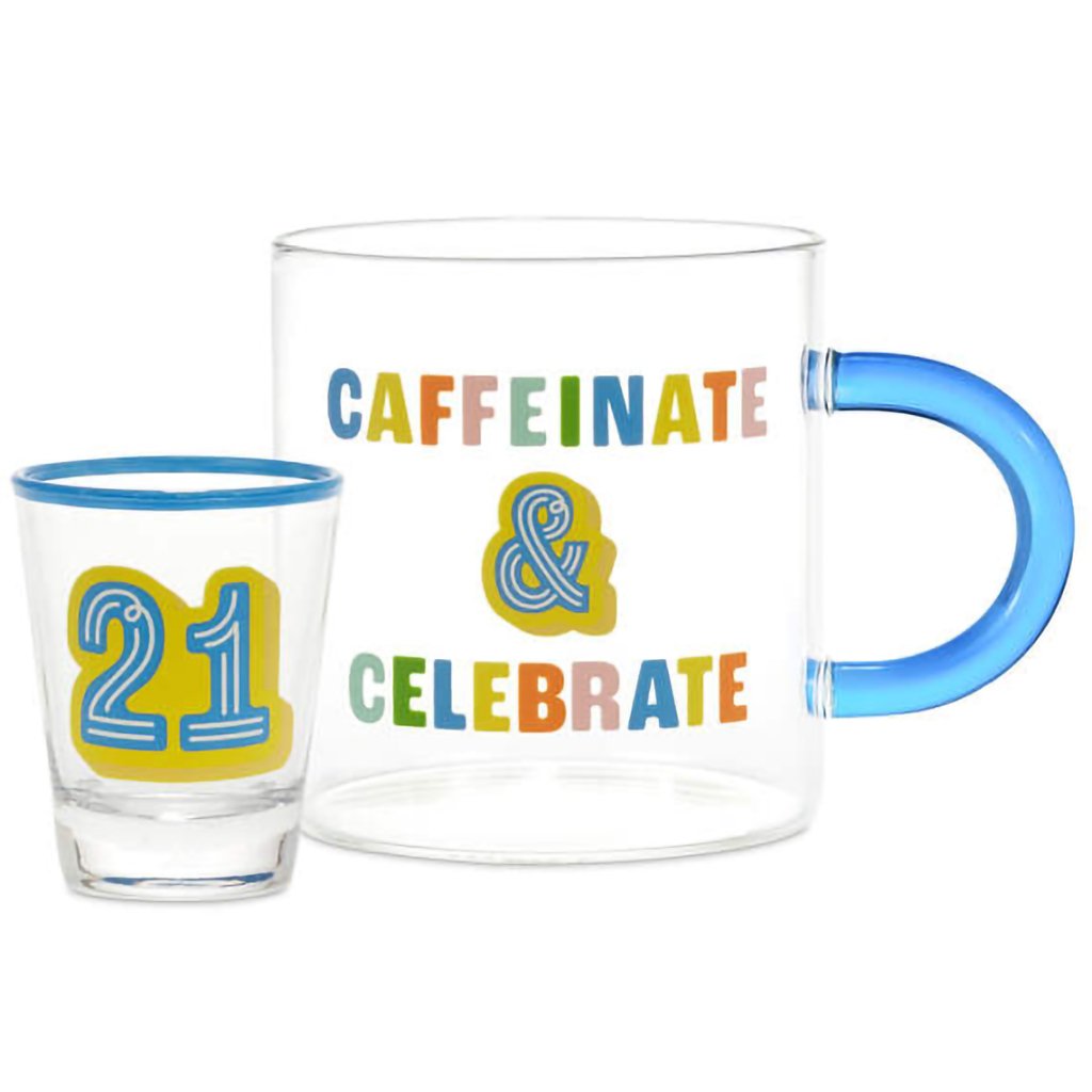 Hallmark  Glass 21st Birthday Mug and Shot Glass Bundle