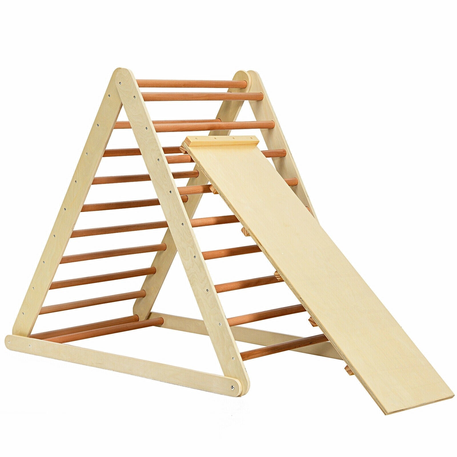 Costzon Foldable Triangle Ladder with Ramp, 3 in 1 Toddler Wooden Activity Climber for Sliding & Climbing