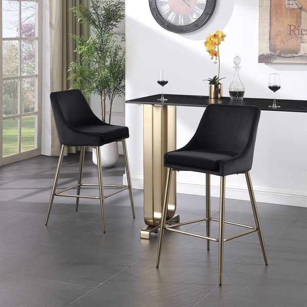 Set of 2 Velvet with Gold Metal Legs and Foot Rest Upholstered Counter Stool