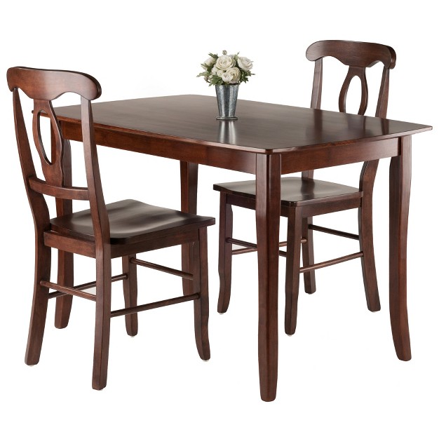 3pc Inglewood Dining Table With 2 Key Hole Back Chairs Walnut Winsome