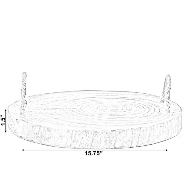 Wood Round Tray Serving Platter Board with Rope Handles