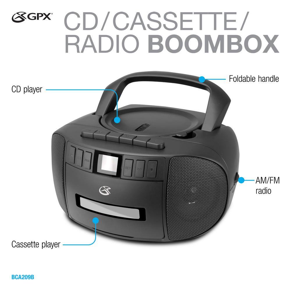 GPX Portable Stereo Boombox with AMFM CD Cassette BCA209B