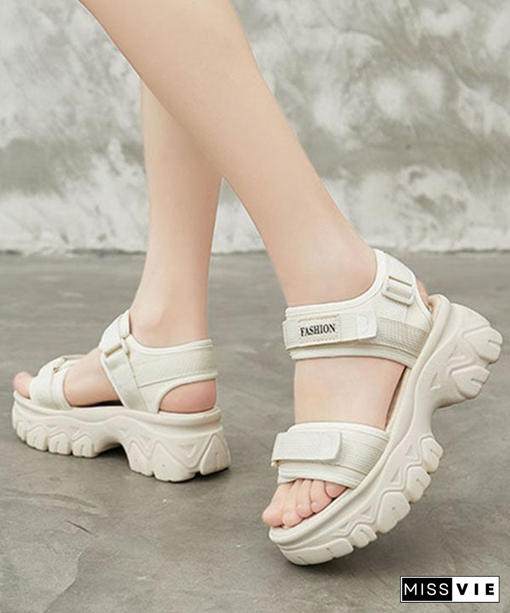 Beige Peep Toe Buckle Strap Splicing Platform Sandals