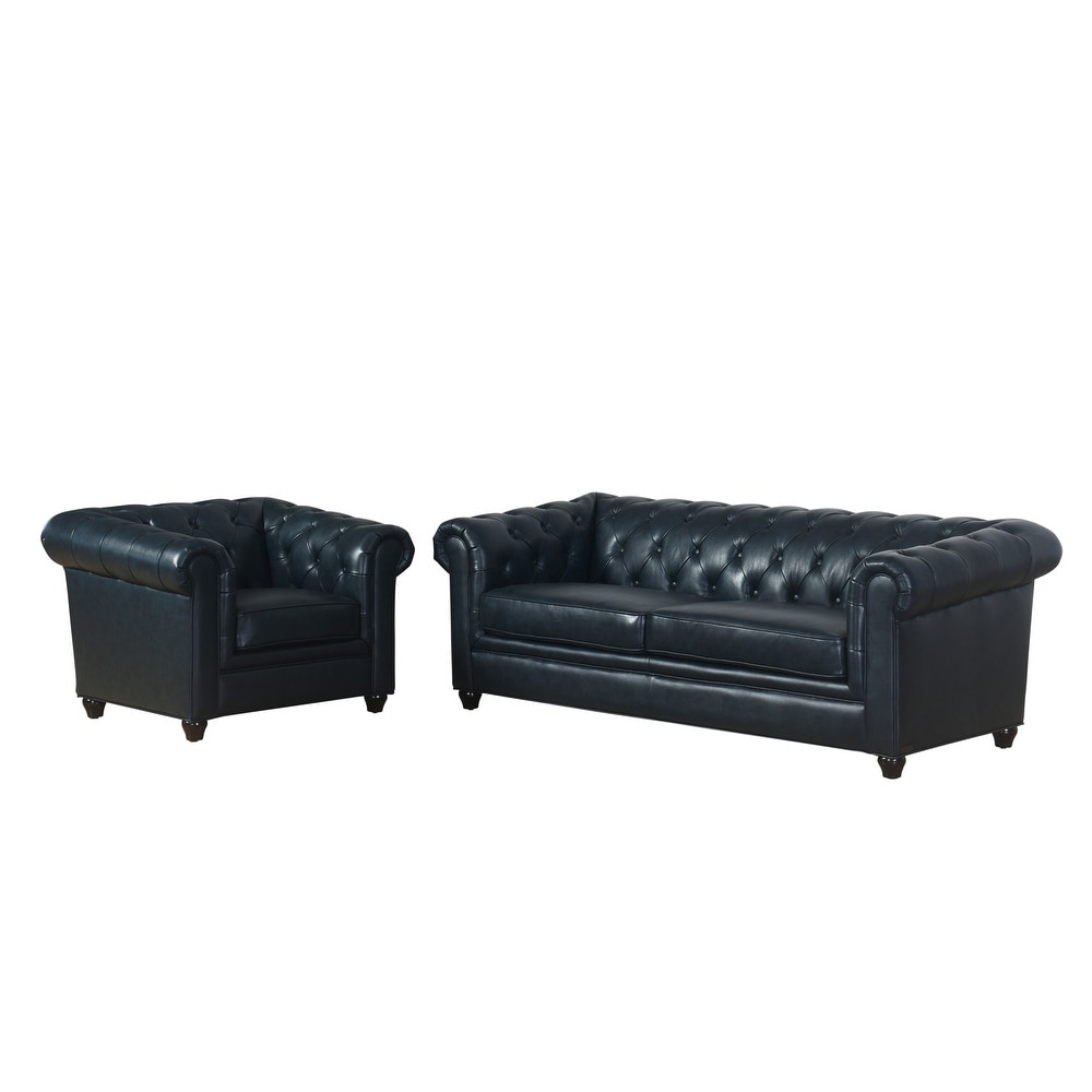 Abbyson Tuscan Leather Chesterfield 2 Piece Armchair and Sofa Set