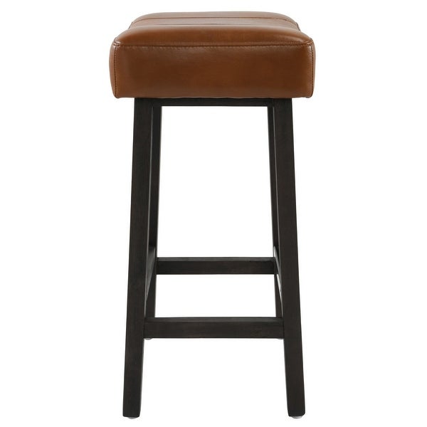 26 Inch Wooden Frame Leatherette Backless Counterstool， Brown