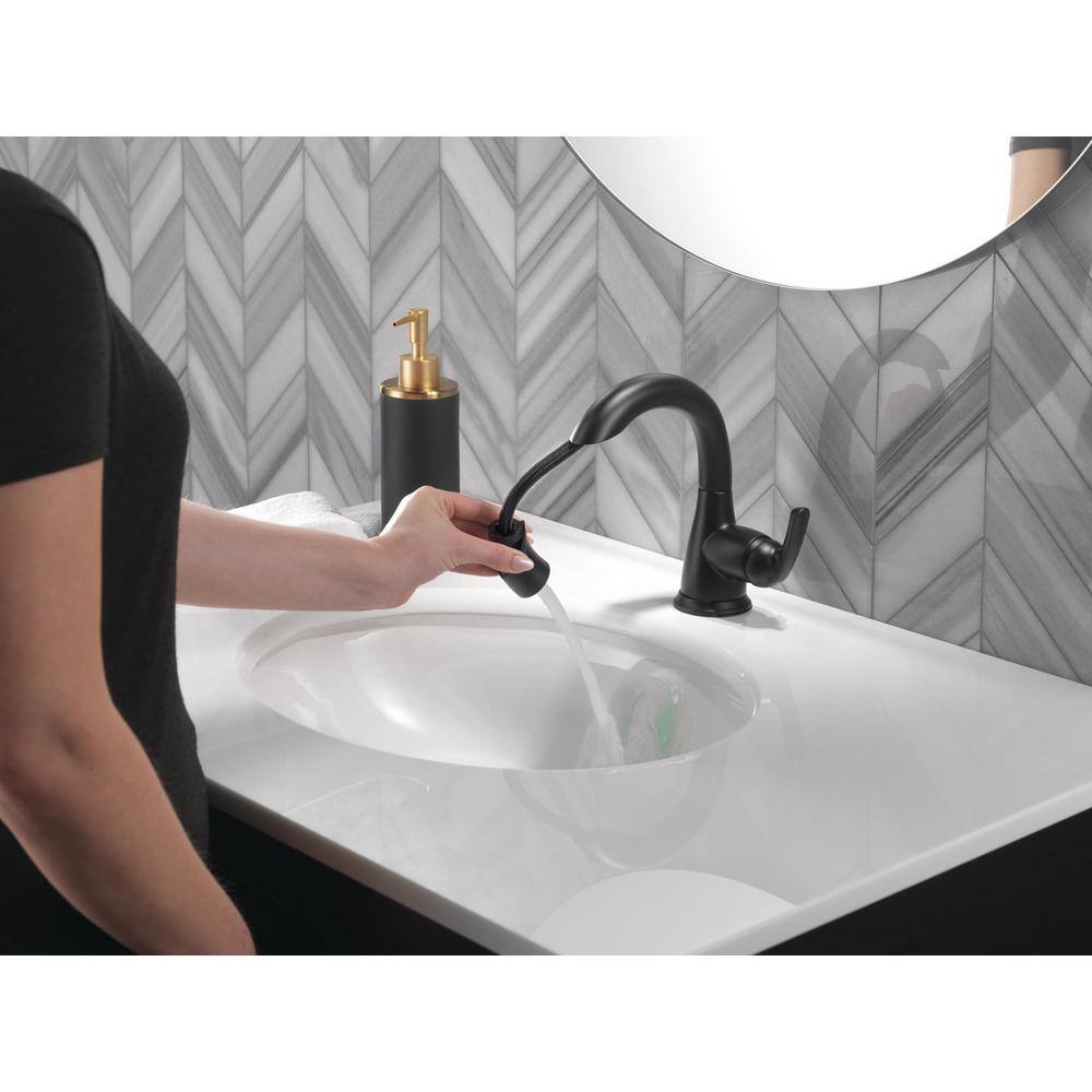 Delta Broadmoor Single Hole Single-Handle Bathroom Faucet with Pull-Down Sprayer in Matte Black 15765LF-BLPD