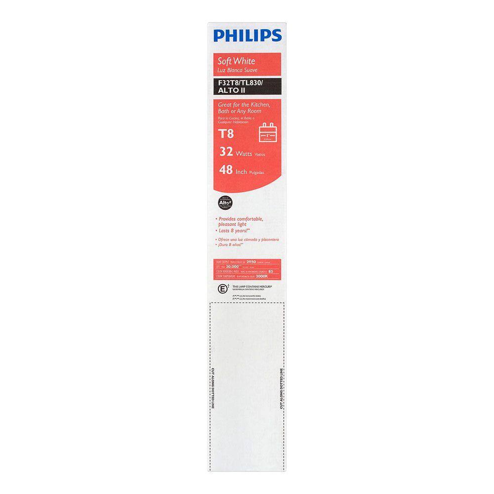 Philips 32-Watt 4 ft. Linear T8 Fluorescent Light Bulb Soft White (2-Pack) 543280