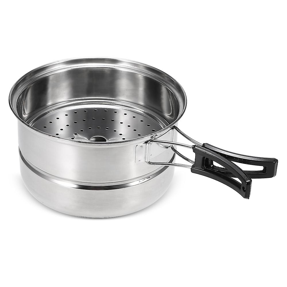 3pcs Camping Cookware Set Stainless Steel Pot Frying Pan Steaming Rack Outdoor Home Kitchen Cooking Set