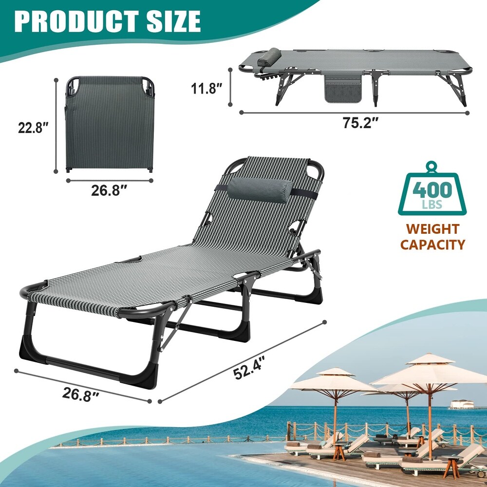 Folding Lounge Chair with Mattress  4 Position Adjustable Folding Sleeping Bed Cot Chaise Lounge Chairs Perfect for Patio