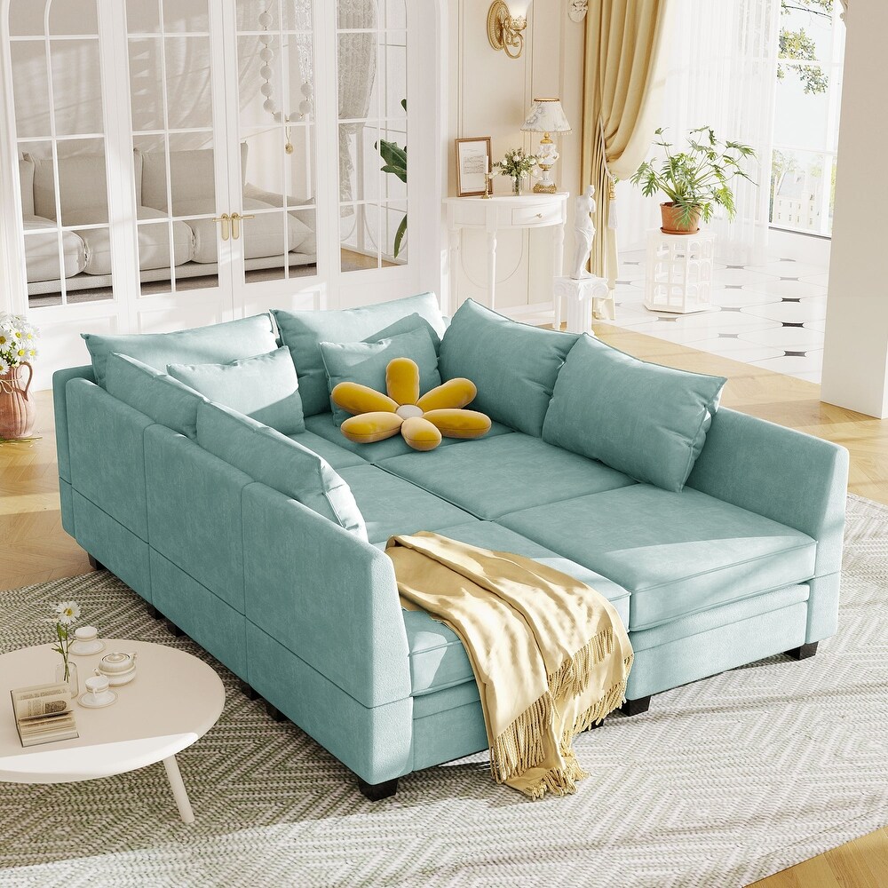 Convertible L shape Sectional Sofa Modern Modular Sleeper Sofa Bed  Living Room Reversible Chaise Couch w/ Seat Storage  Pillows