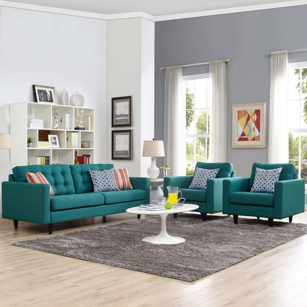 Modway Empress Sofa and Armchairs Set of 3   Midcentury   Sofas   by Morning Design Group  Inc  Houzz