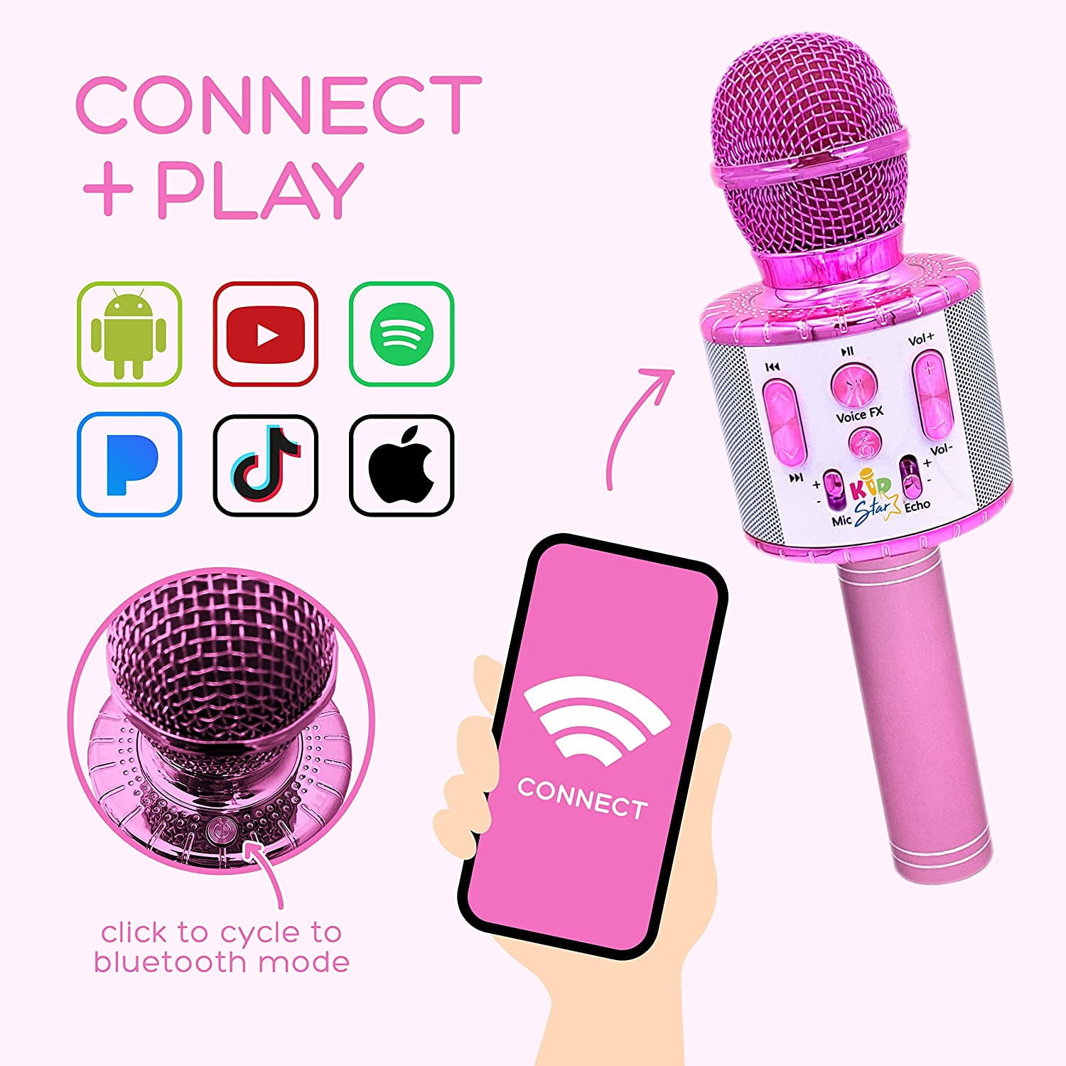 Move2Play Kids Star Karaoke， Kids Bluetooth Microphone， + 15 Pre-Loaded Nursery Rhymes， Boy and Girls Toy， Gift for 2， 3， 4， 5， 6+ Years Old