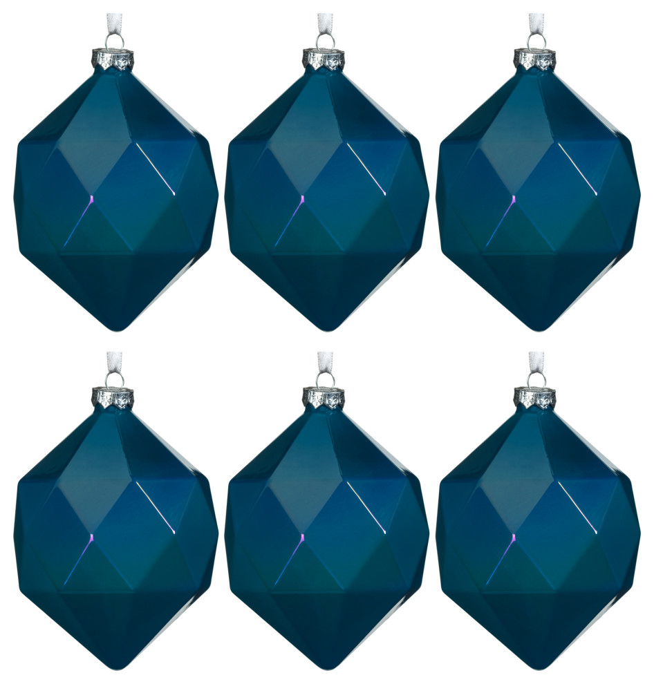 6 Piece Set Blue Luster Faceted Glass Hanging Ornaments   Christmas Ornaments   by Zodax  Houzz