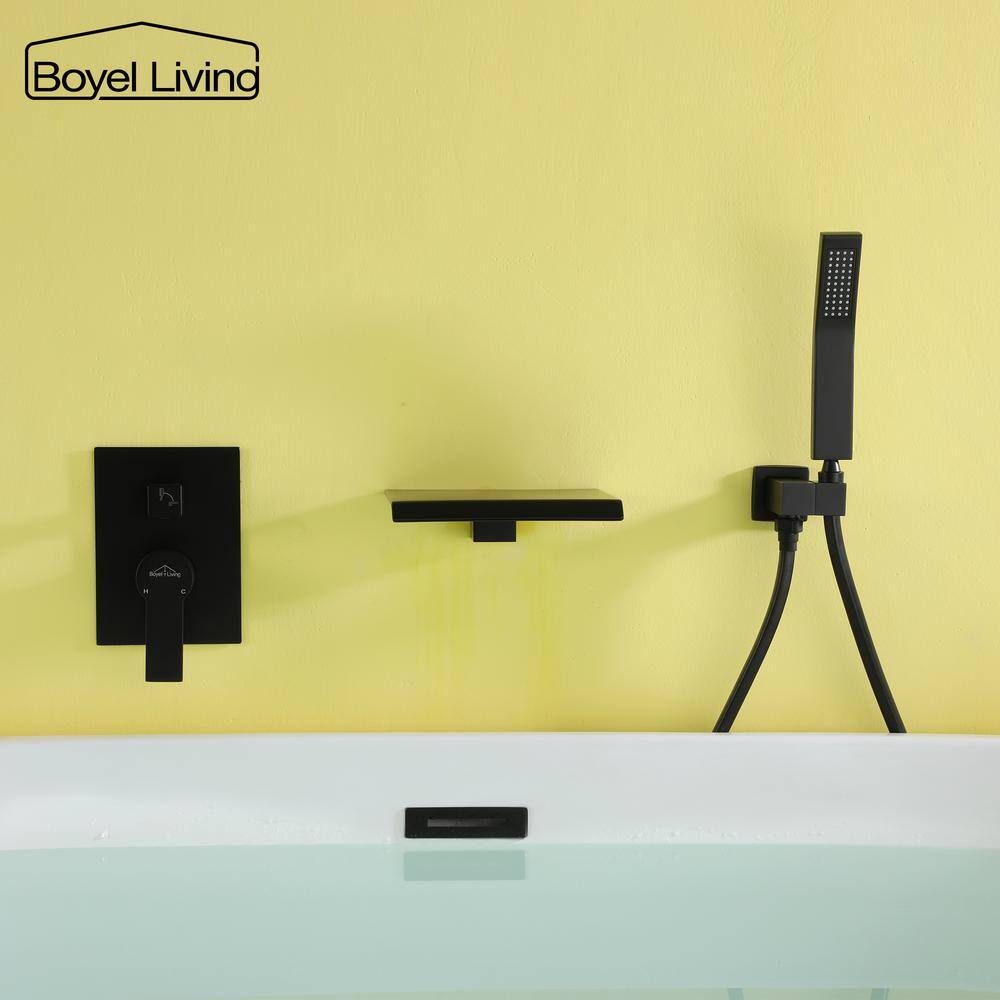 Boyel Living Single-Handle Wall Mount Roman Tub Faucet with Hand Shower in Matte Black SMD-88021B