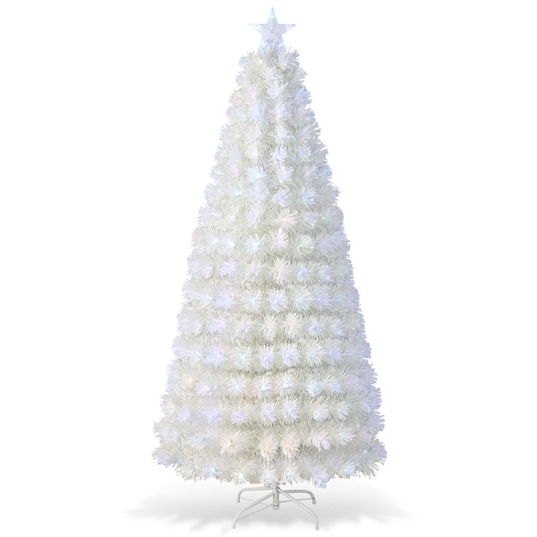 Costway 5FT/6FT/7FT PreLit Christmas Tree Fiber Optic SnowFlocked