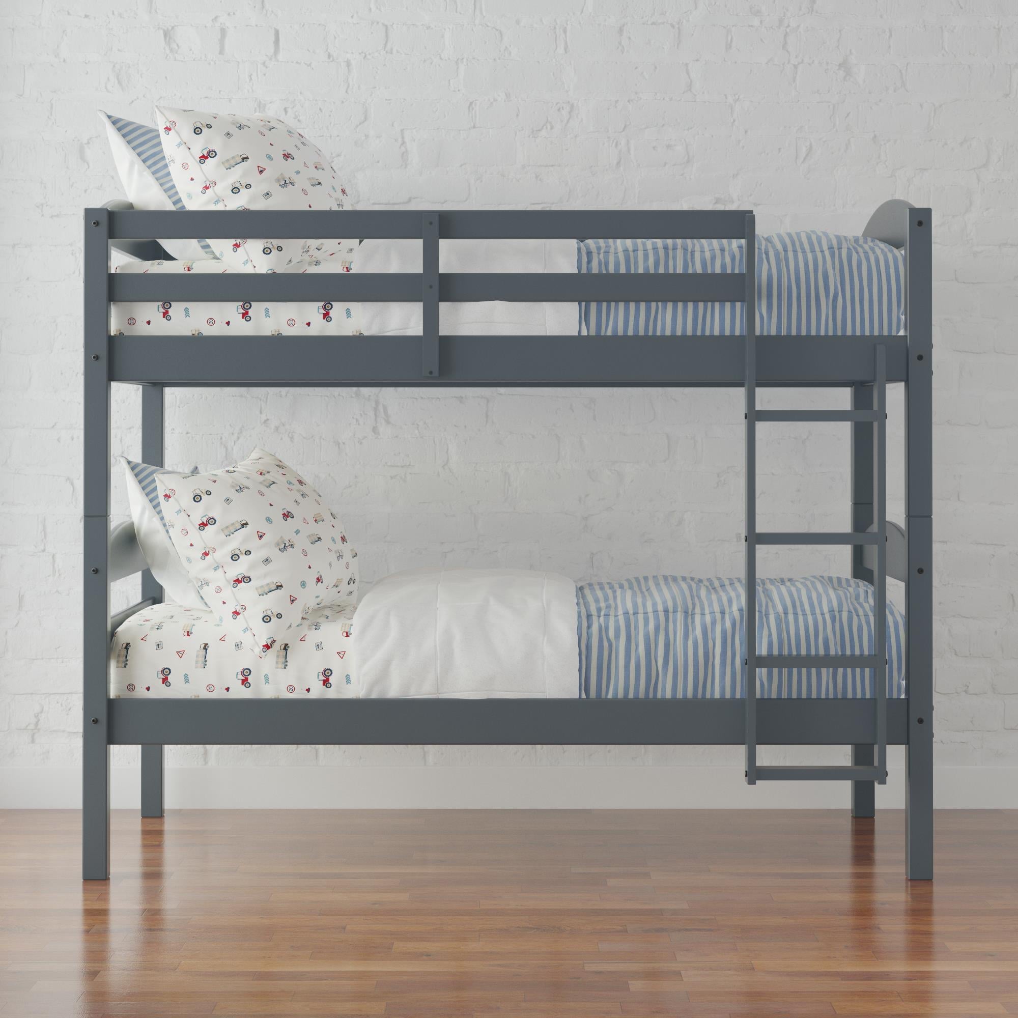 Better Homes & Gardens Leighton Solid Wood Twin-over-Twin Convertible Bunk Bed, Gray