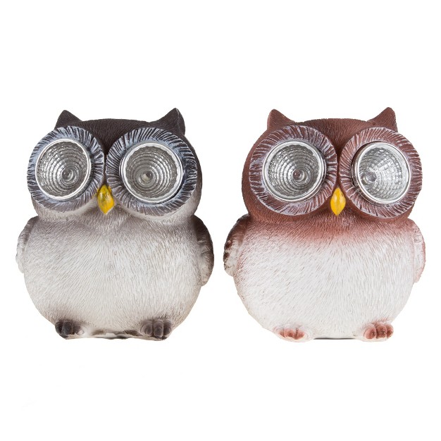 Nature Spring Outdoor Solar Led Light Owl Statues For Yard Decor Set Of 2