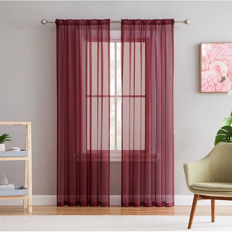 THD Essentials Sheer Voile Window Treatment Rod Pocket Curtain Panels - Set of 2