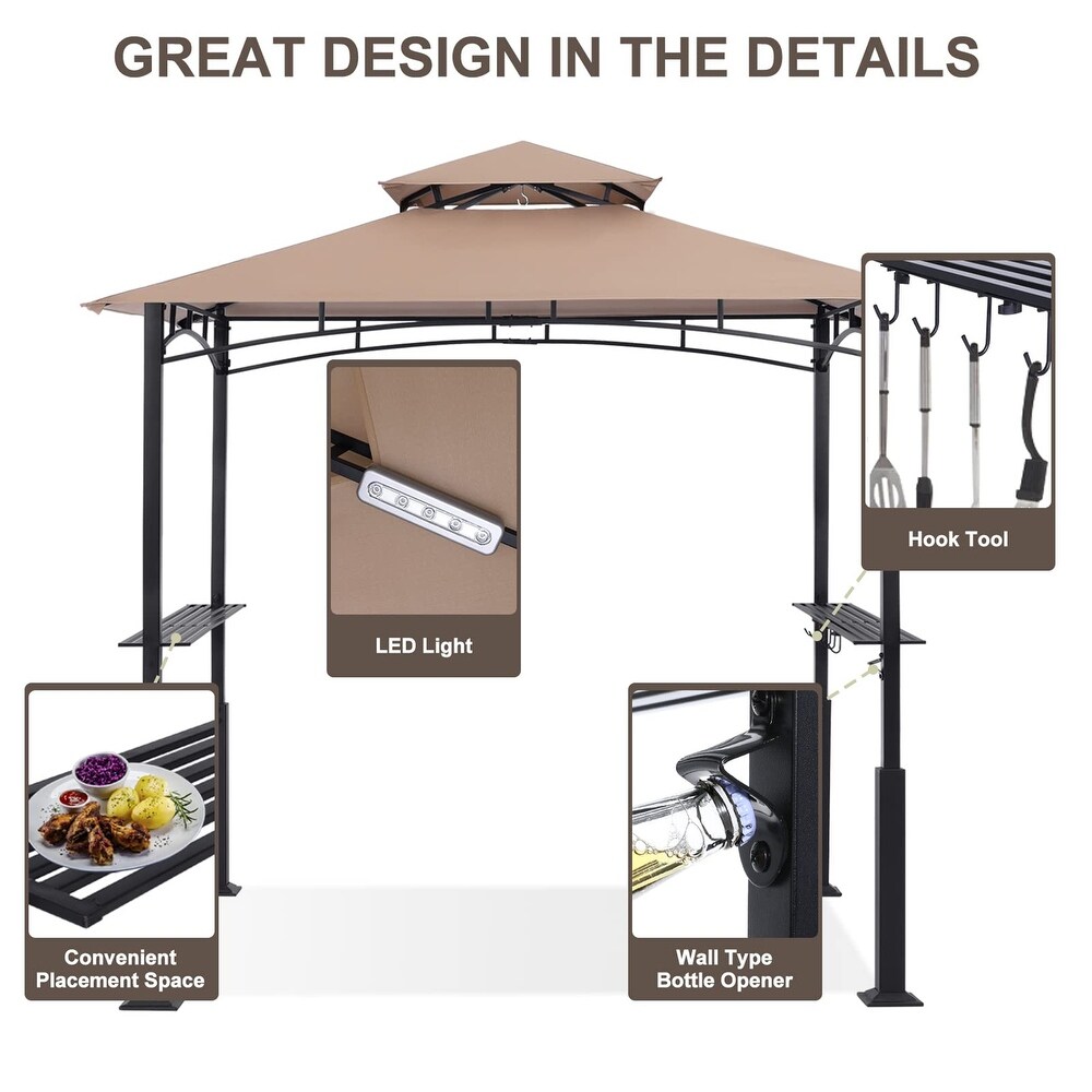 8'x 5' Outdoor Grill Gazebo Shelter with LED Light