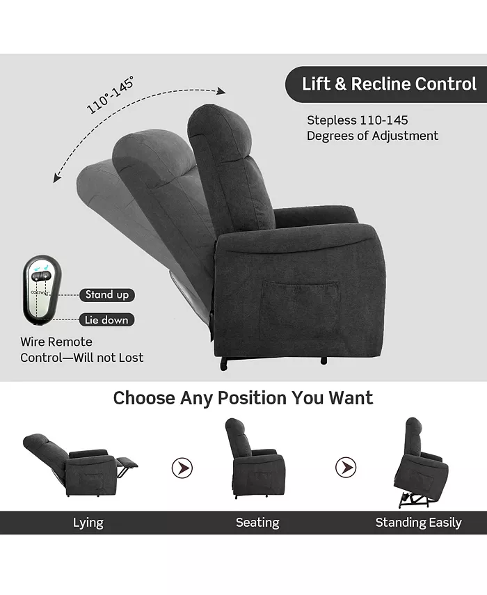 Costway Power Lift Recliner Chair Sofa for Elderly Side Pocket