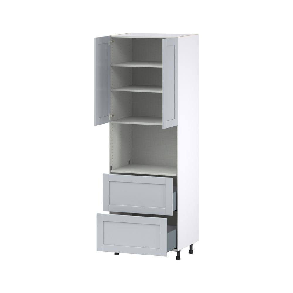 J COLLECTION Cumberland Light Gray Shaker Assembled Pantry Micro Kitchen Cabinet with 2 Drawers (30 in. W x 89.5 in. H x 24 in. D) DSTM2D3089.5-CL