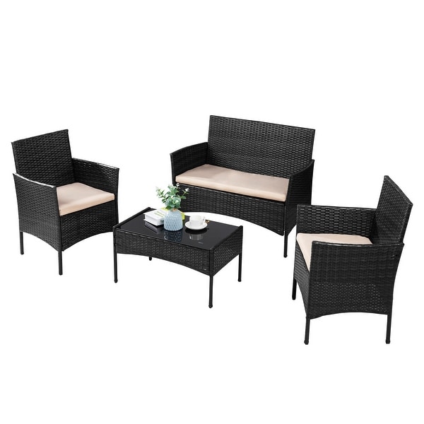 Futzca 4 Pieces Outdoor Patio Furniture Sets Rattan Chair Wicker Set