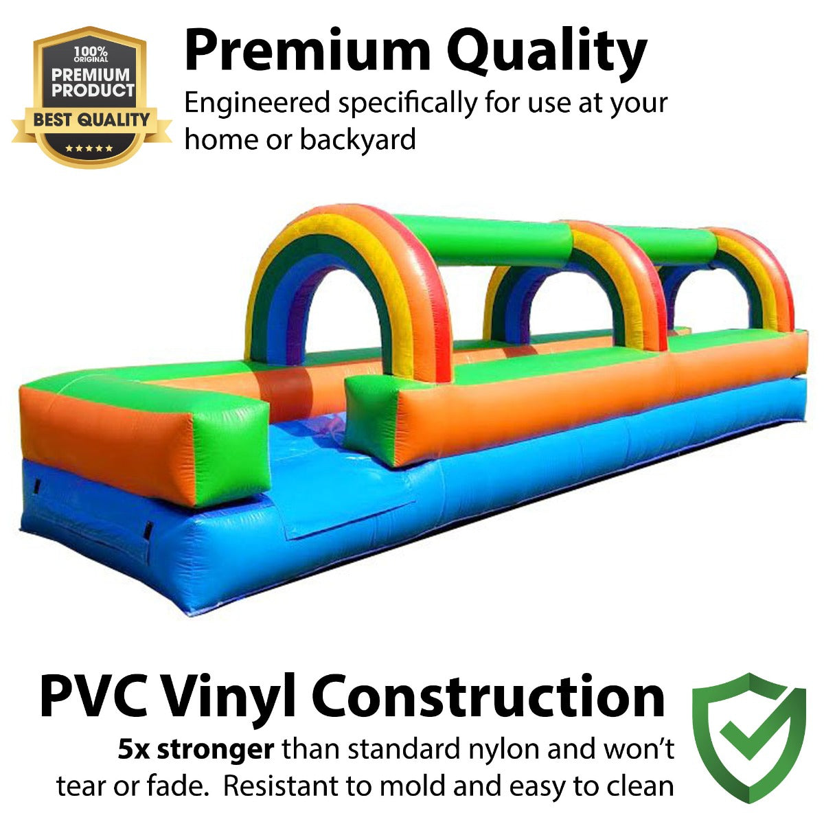 Pogo Bounce House Crossover Giant Inflatable Slip and Slide, Rainbow, No Blower