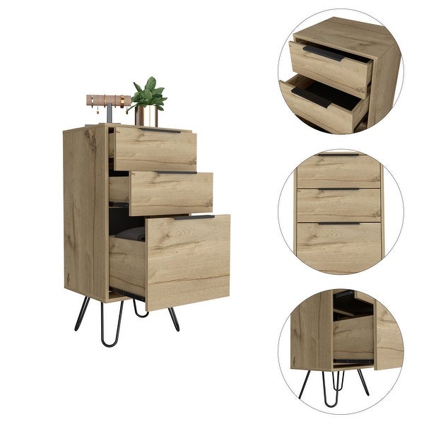 Modern Style 3-Drawers Dresser， Storage Cabinet with 4 Hairpin Legs， Chest Organizer for Bedroom， Living Room， Hallway - - 37828132