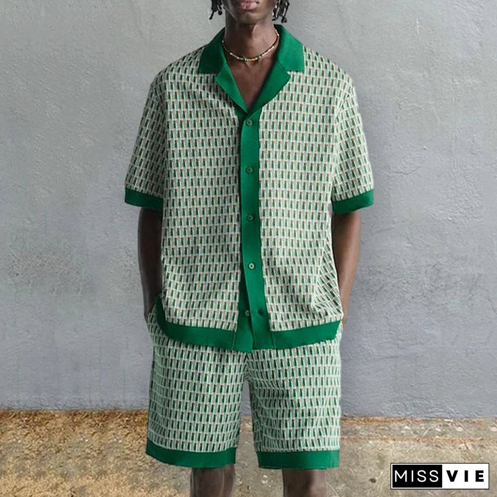 Green Square Vacation Breasted Shirt And Shorts Co-Ord