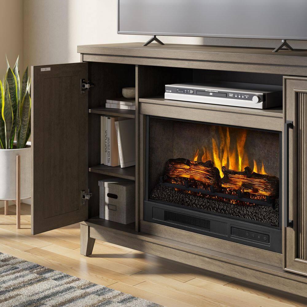 SCOTT LIVING BLAINE 54 in Freestanding Media Console Wooden Electric Fireplace in Light Brown Birch