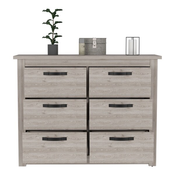 Becca Double Dresser with 6 Drawers， 4 Legs and Metal Hardware - - 35569980