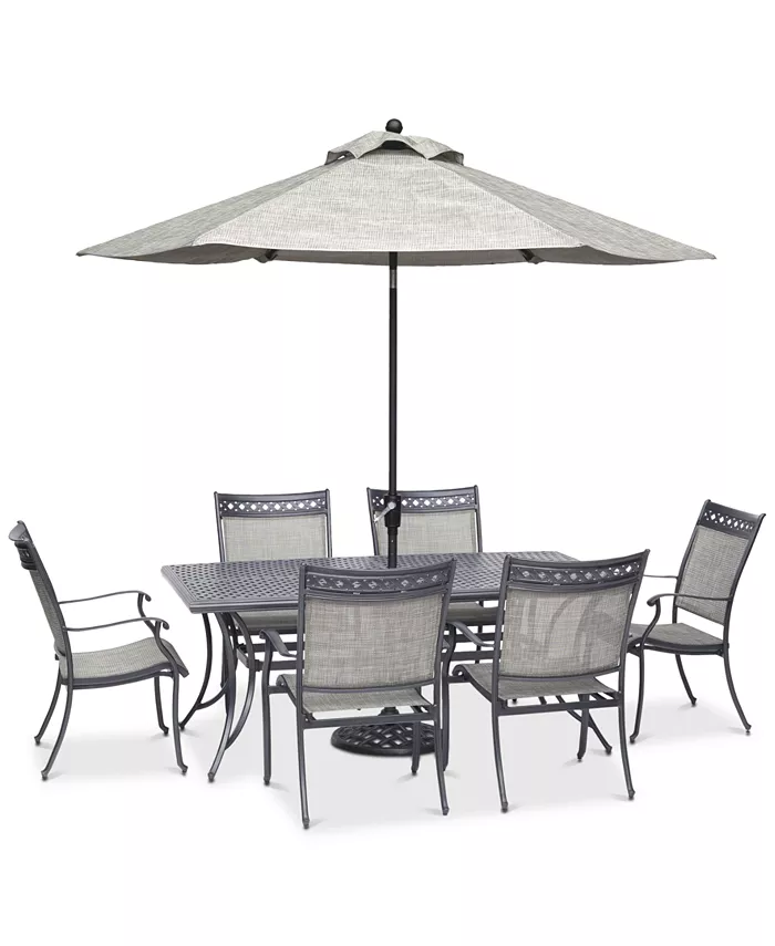 Agio Vintage II Outdoor Cast Aluminum 7-Pc. Dining Set (72 x 38 Table and 6 Sling Dining Chairs)