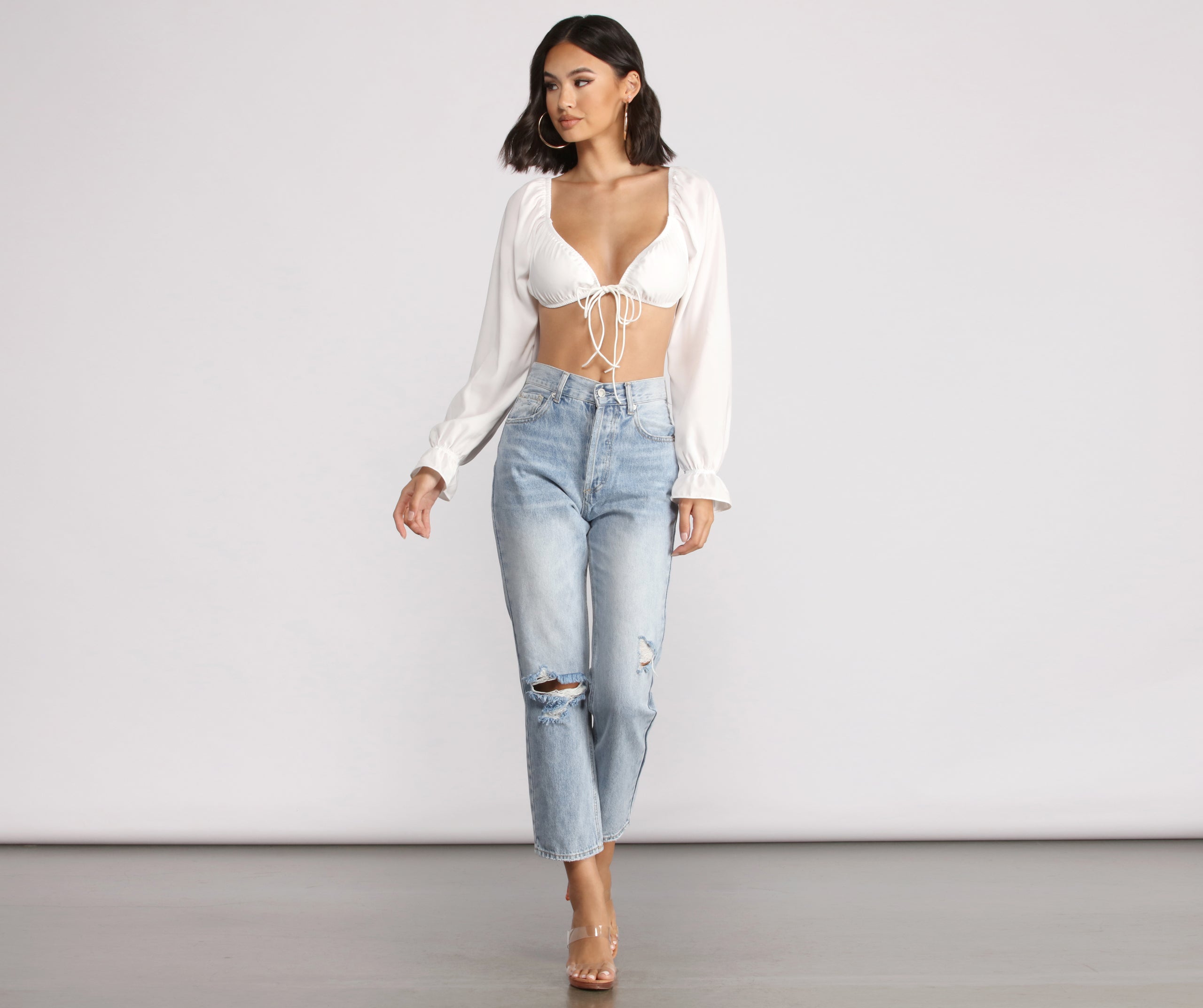 Crushing On You Long Puff Sleeve Crop Top